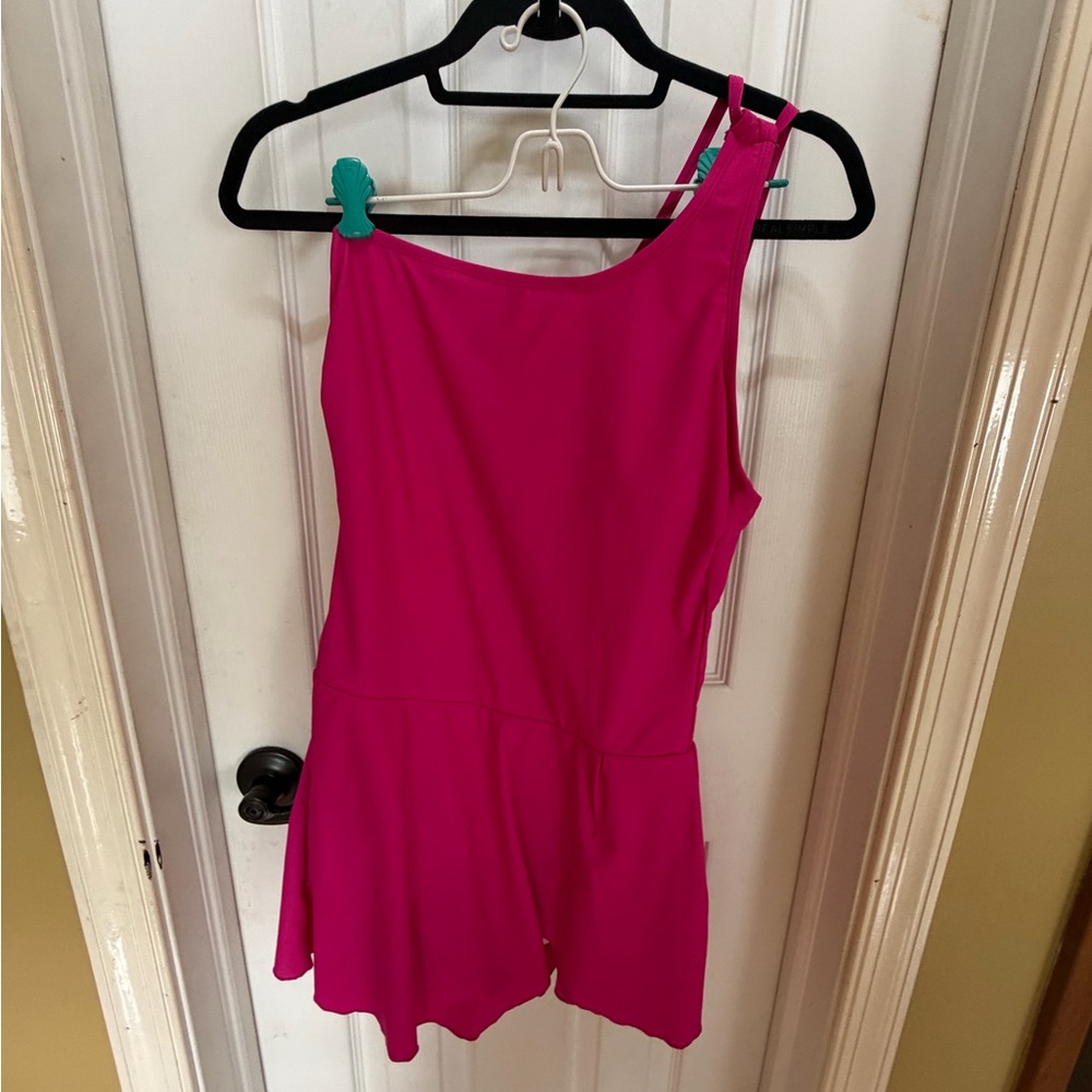 Asymmetrical One-Shoulder Swim One-Piece in Bright Pink